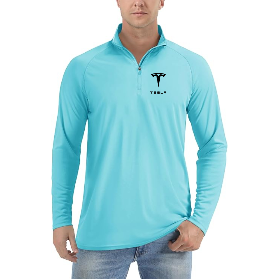 Men’s Tesla Car - Lightweight Quarter-Zip Athletic Shirt – Long Sleeve Polyester Wear